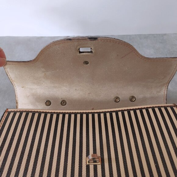 RARE 1970’s Vintage Striped Coated Leather Teens School Book Bag Satchel Korea - Picture 6 of 9